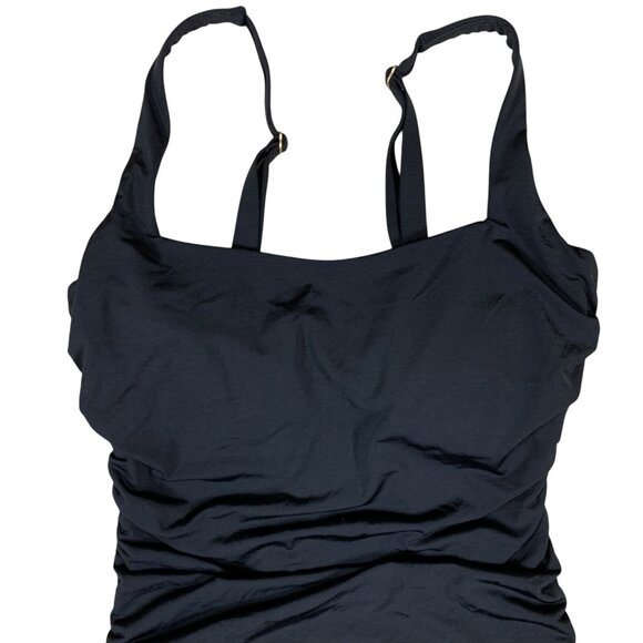 Athleta Black Ruched Tankini Swim Top Adjustable Strap Stretch 32D/DD - Picture 2 of 5